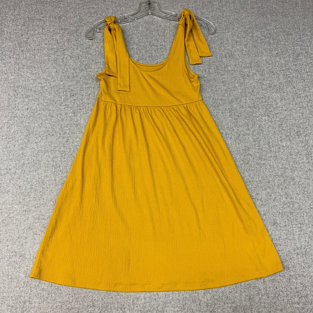 Wild Fable Mini Dress XS Yellow Tie Shoulder Babydoll Textured Sleeveless Summer